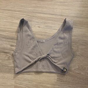 Kai Aloha Knot Front Ribbed Crop Top - Light Gray/purple